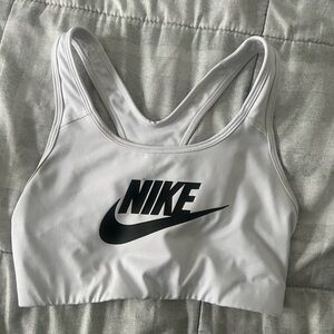 Nike White Racerback Sports Bra with Black Logo Size Small